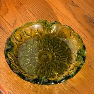 VTG L.E. Smith Moon and Star Olive Green Glass Bowl / Ashtray MCM